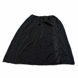70s British Vintage BHS Silky Floral Lace Split Hem Slip Skirt (Black) L/XL